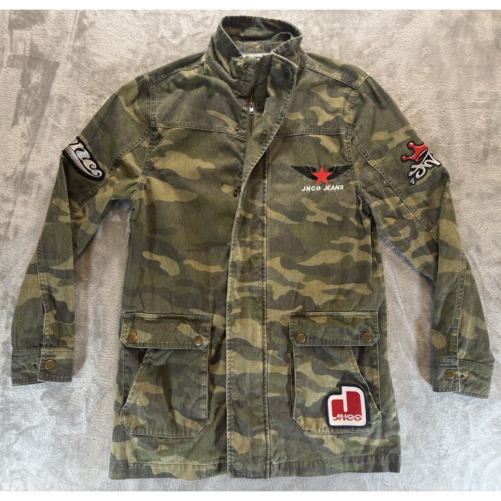 JNCO Jeans Camo Field Jacket Military Style Storm Flapβ Small Y2K 90s Grunge